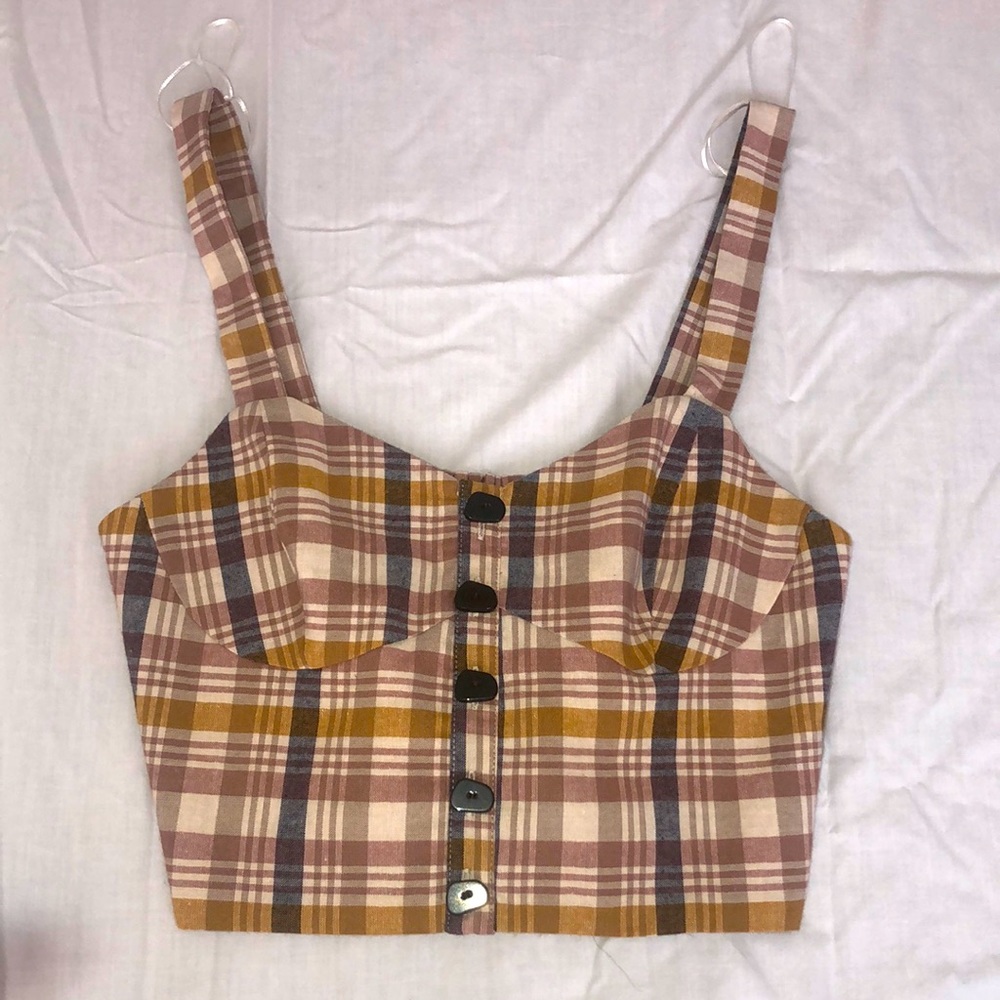 Zara plaid crop top with buttons